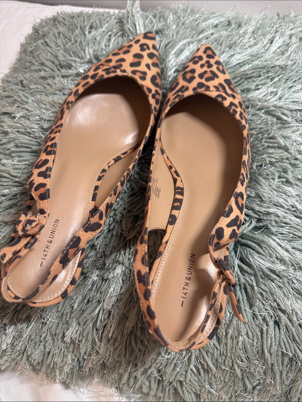 14th & Union Leopard Print Pointed-Toe Slingback Flats - Tan/Black